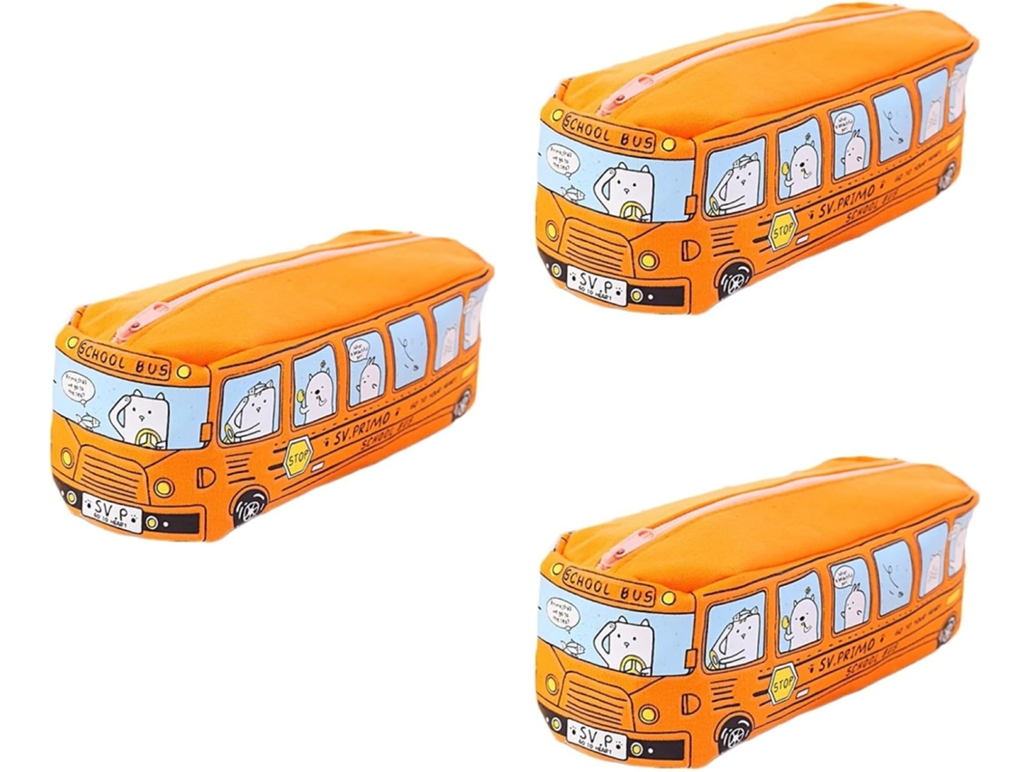 Nuobesty Com 3 Estojos Escolares Fofos Em Formato De Ônibus Com Zíper E Capacidade Para Vários Lápis.