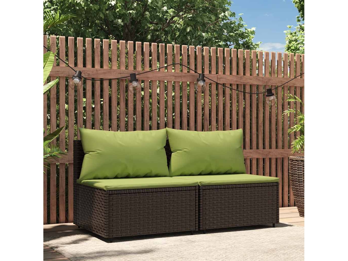Sofás De Centro P/ Jardim C/ Almofadões 2 Pcs Vime Pe Castanho Dkd Home Decor