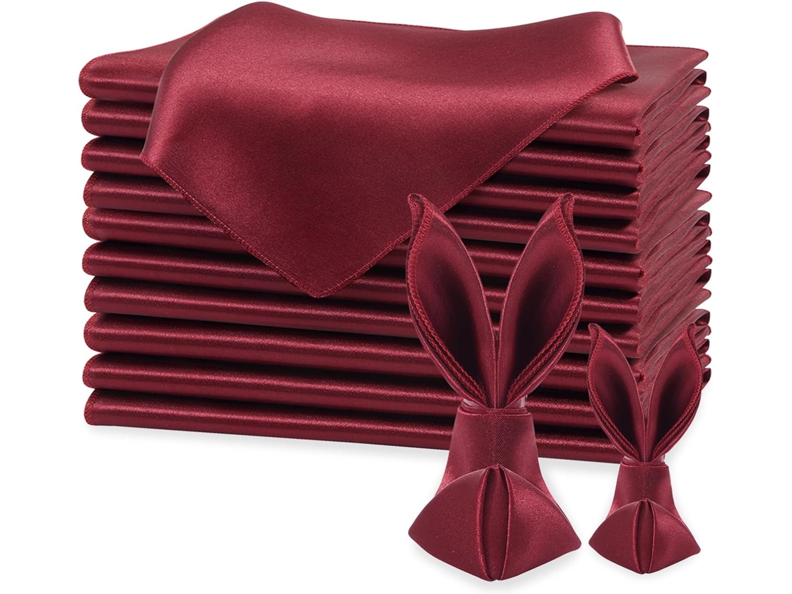 Pacote com 12 guardanapos de poliéster cor bordô, 43,2 x 43,2 cm