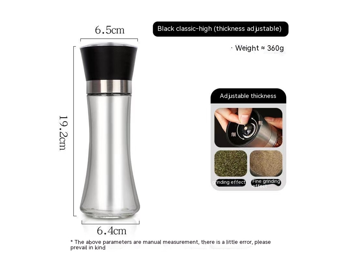 Moedor Manual de Sal e Pimenta em Aço Inoxidável Agitador para Cozinha-200Ml Tampa de Plástico Preto LUUCOZK