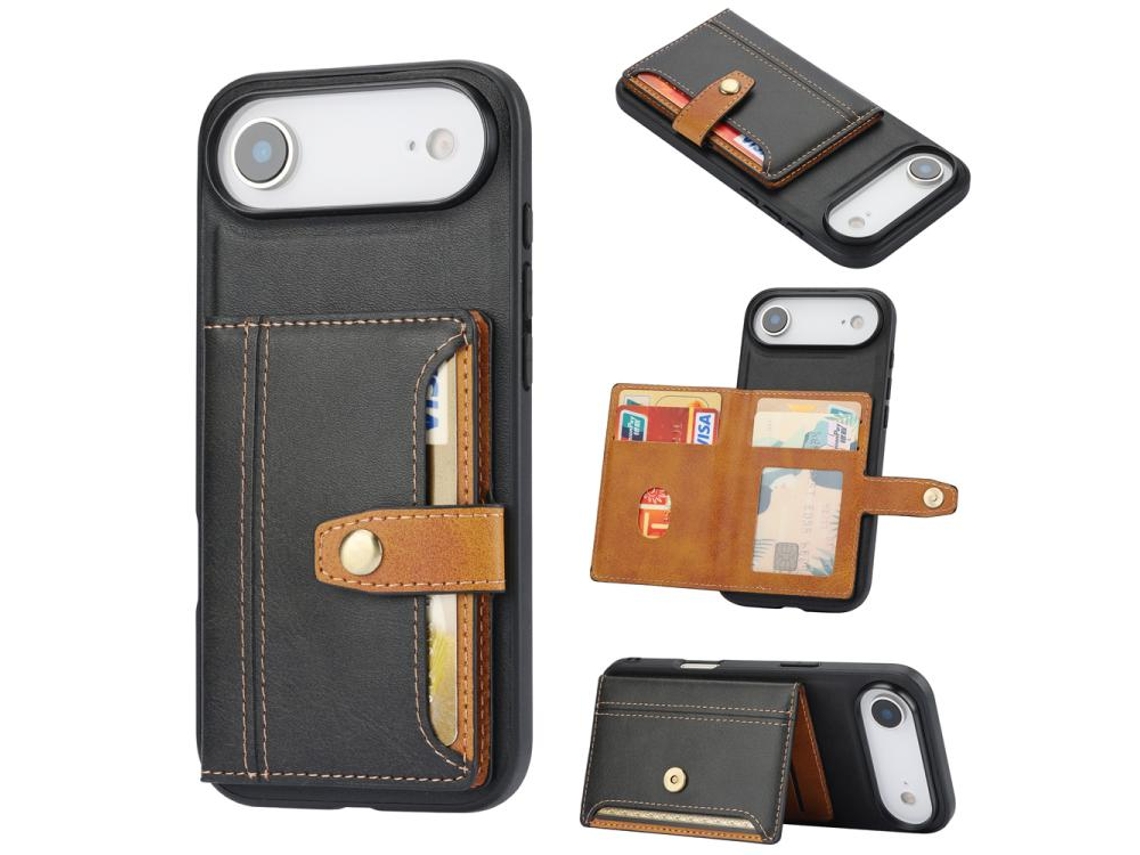Capa Para Iphone 17 Air - Couro De Bezerro Com Compartimento Para Cartão - Tpu E Pu