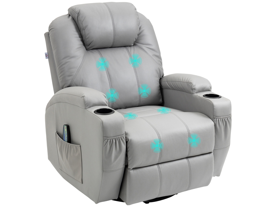 Poltrona de Massagem Reclinável em Couro PU com Apoio para os Pés e Controle Remoto SINI TECH STORE (89x99x106 cm) cinza