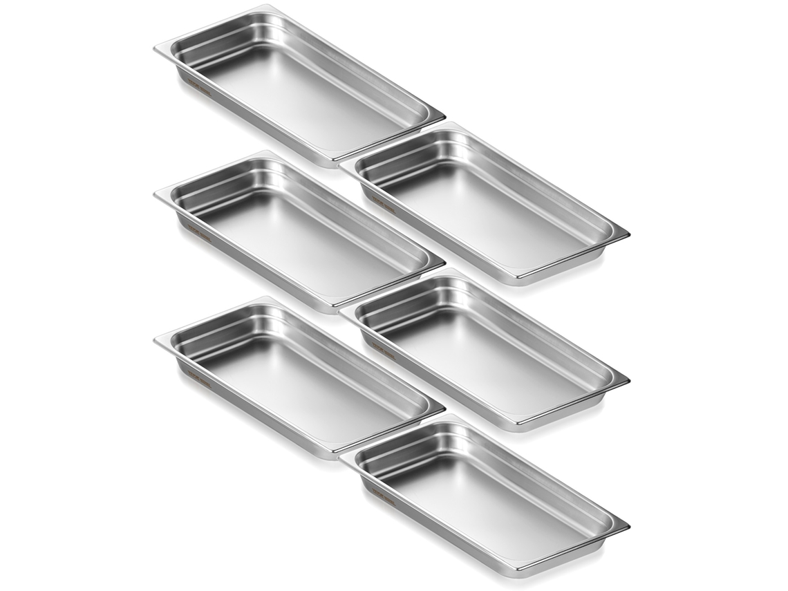 6 Pacotes de Panelas de Hotel de Tamanho Completo Bandeja de Mesa de Vapor de Aço Inoxidável com 2 5 Polegadas de Profundidade VEVOR