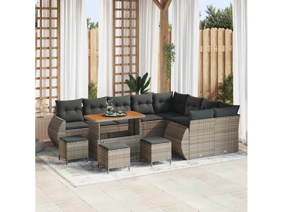 Vidaxl Conjunto De Sofá De Jardim Com Almofada 13 Pcs Cinzeto