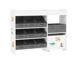 Organizador de Brinquedos Mdf, Aço e Tnt Cor Branco e Cinza 105x30x80 cm Aiyaplay