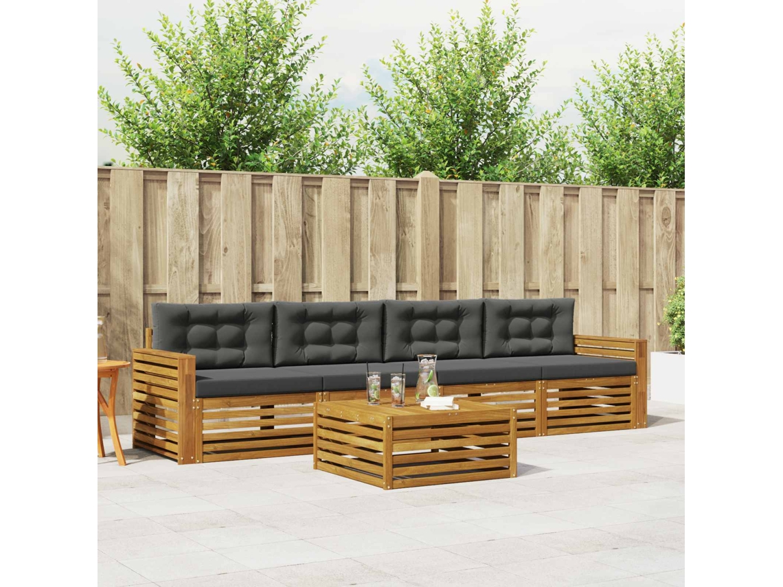 Vidaxl Conjunto De Sofás Para Exterior 5 Unid. Natural E Antracite
