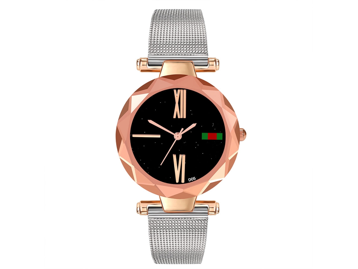 Relógio de Pulso Feminino Zhoulianfa com Pulseira de Malha de Aço e Números Romanos Prata