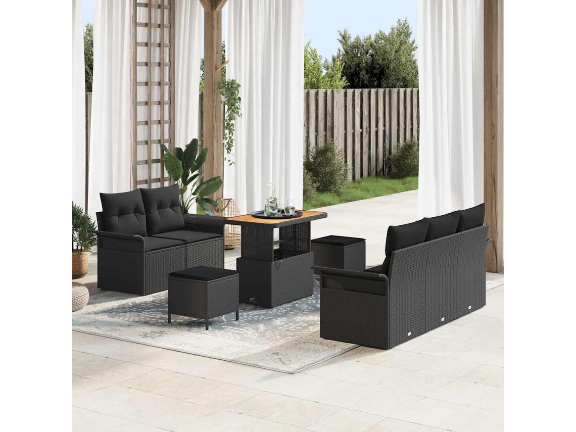 Vidaxl Conjunto De Sofá De Jardim 8 Unid. 7-número De Lugares Preto
