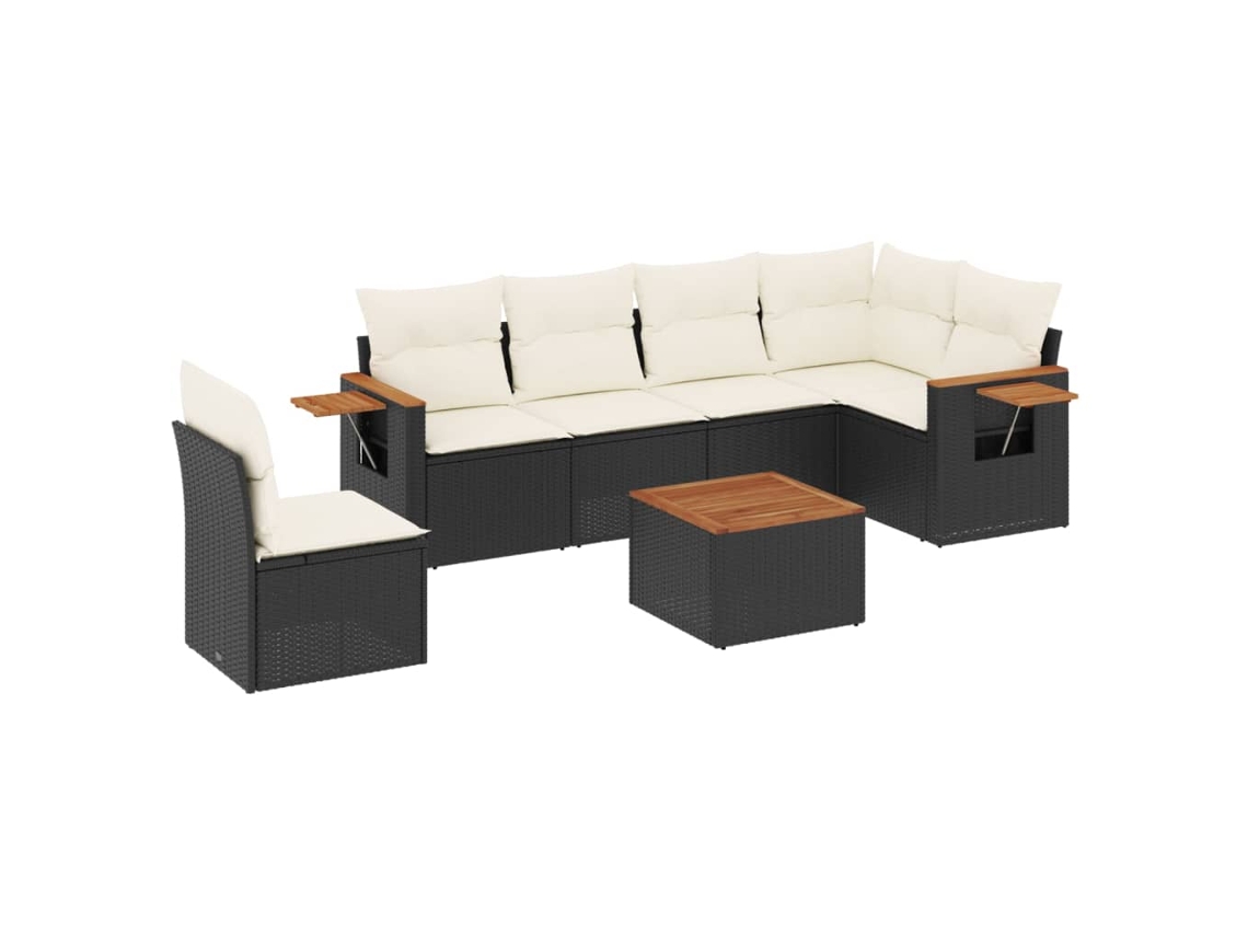 Conjunto de 7 Sofás para Jardim com Almofadões Vime Pe Preto MAISON EXCLUSIVE (7 pcs)