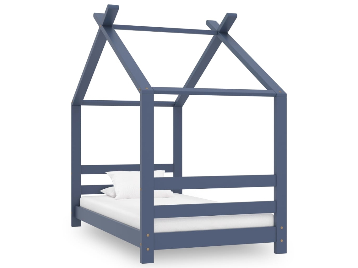 Vidaxl Estrutura De Cama Para Crianças 70x140 Cm Pinho Maciço Cinzento