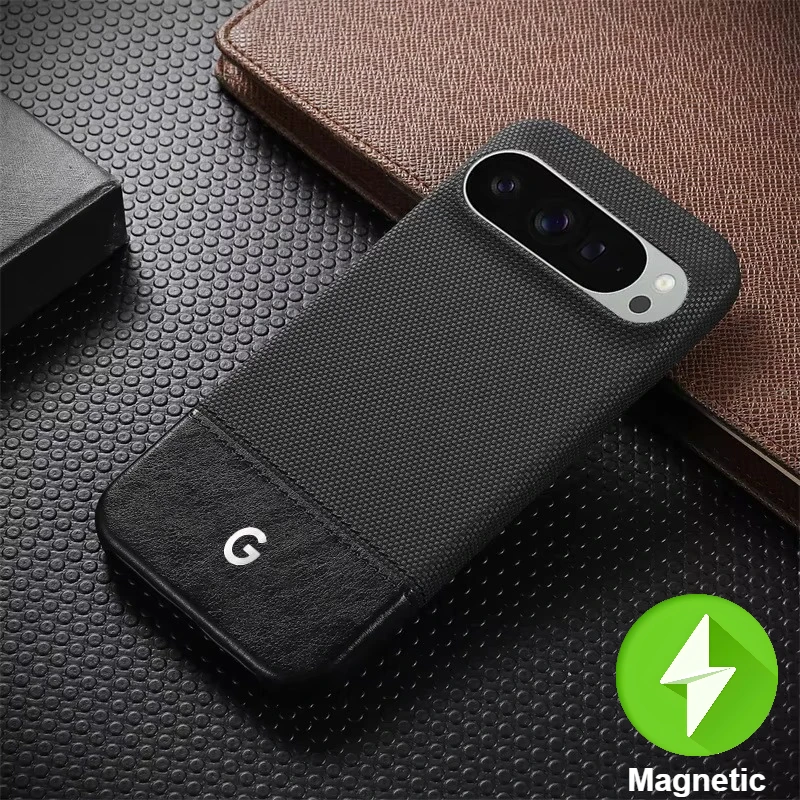 (preto, Pixel 9) Capa Texturizada Para Celular Estilo Executivo Com Encaixe Magnético Magsafe.