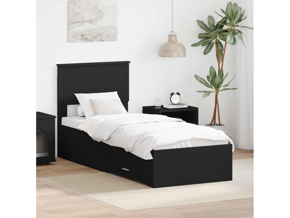 Vidaxl Estrutura Da Cama Com Gaveta Preto E Prata 75 X 190 Cm