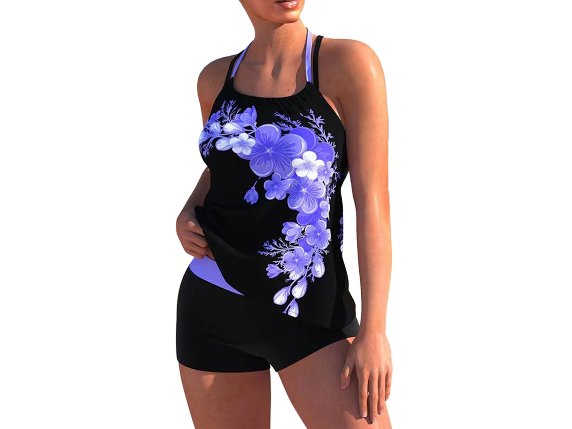 Traje de Banho Feminino Floral Cordão Cruzado Roxo M