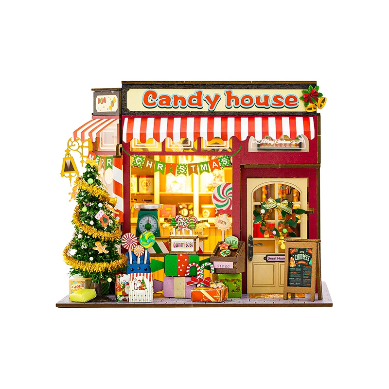 Conjunto De Casinha De Doces De Natal Em Madeira Para Montar - Quebra-cabeça 3d Em Miniatura