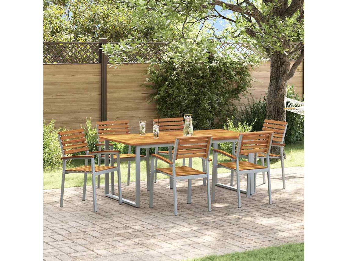 Vidaxl Conjunto De Jantar Para Jardim 7 Unid. Cinzeto