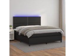 Vidaxl Cama Box Spring C/ Colchão/led 180x200cm Couro Artificial Preto