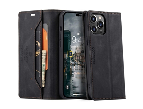 Capa Quedas Bloqueio Rfid Para Iphone 14 Pro Autspace Pele Sintética Preto