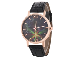 Relógio de Pulso de Quartzo com Pulseira de Couro Pu Estilo Simples Unissex (preto)