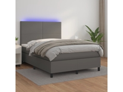 Vidaxl Cama Box Spring C/ Colchão/led 140x190cm Couro Artificial Cinza