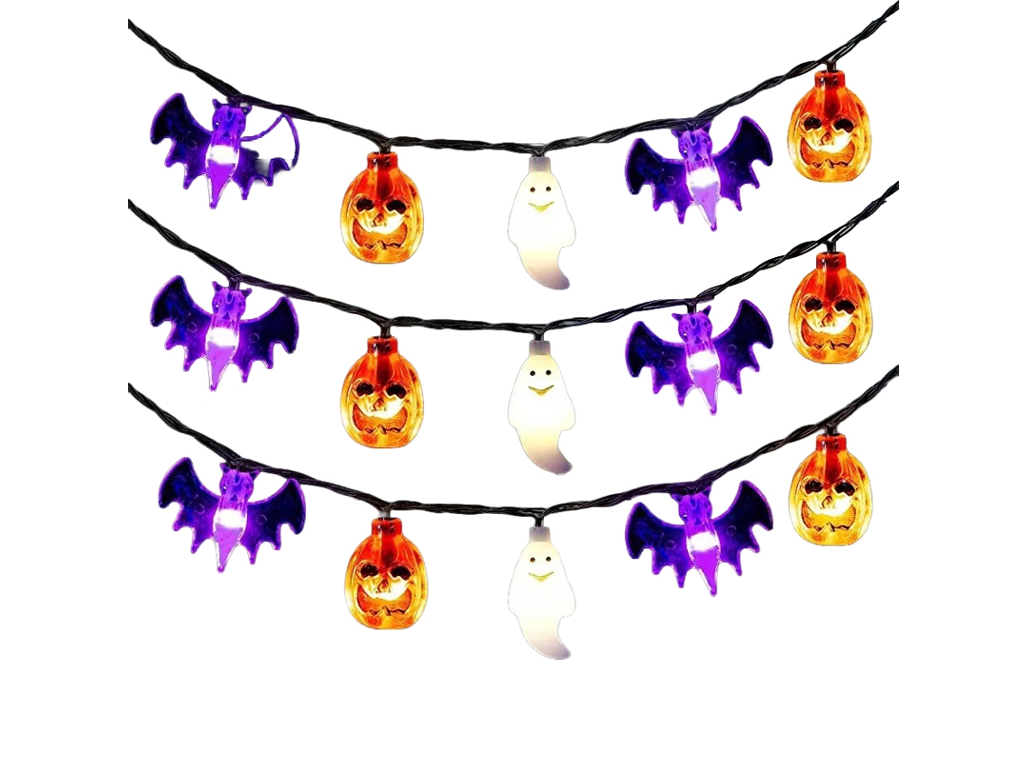 Laxiscreed Tira De Luz De Halloween Com Caveiras, Git E Abóboras, 3.5m, 30 Leds, Com Caixa De Baterias