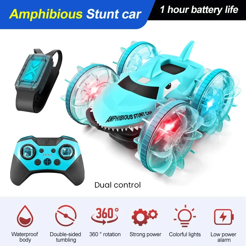 Carrinho de Controle Remoto 2 em 1 Shark Water Park, Controle por Gestos, com Luzes MDUG (verde)