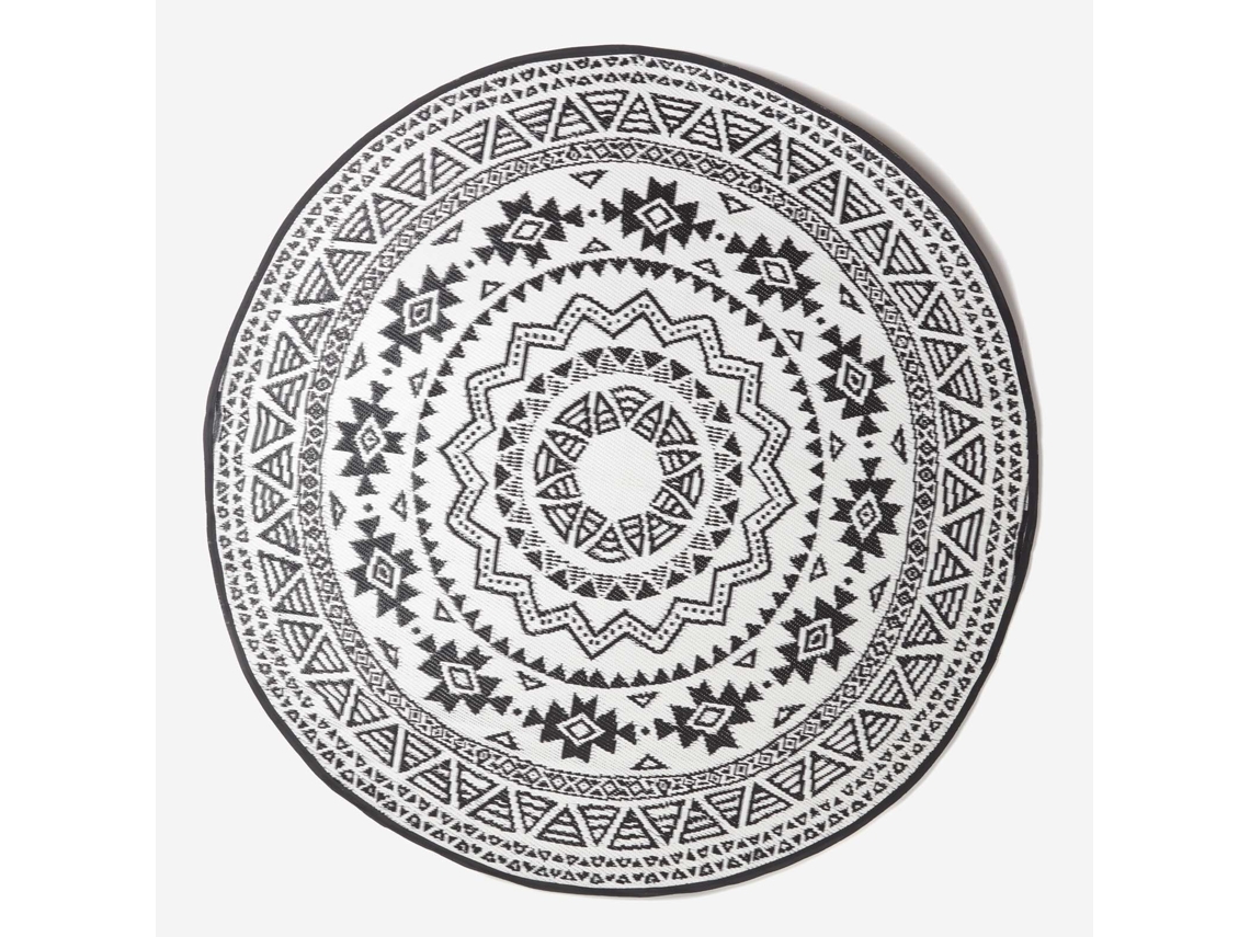 Homescapes Black And White Motif Design Circular Reversible Outdoor Rug