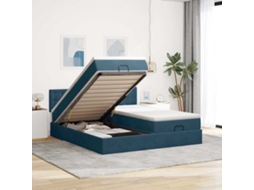 Vidaxl Estrutura De Cama Otomana Com Colchão Azul Escuro Veludo