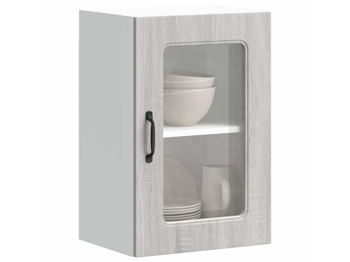 Vidaxl Armário De Parede De Cozinha Porta Vidro Kalmar Cinza Sonoma