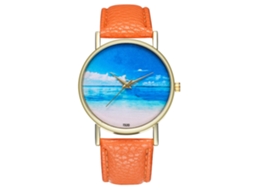 Reloj De Pulsera De Cuarzo Para Hombre Y Mujer Con Dial Redondo Moda (naranja)