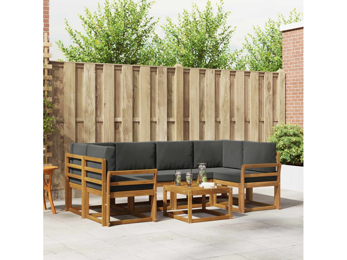 Vidaxl Conjunto De Sofás Para Exterior 7 Pcs Natural E Antracite