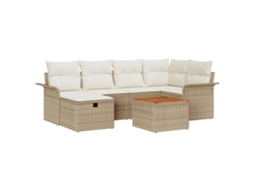 Conjunto 7 Conjunto De Sofá De Jardim Vidaxl Bege Vime Pe (55 X 55 X 37 Cm)