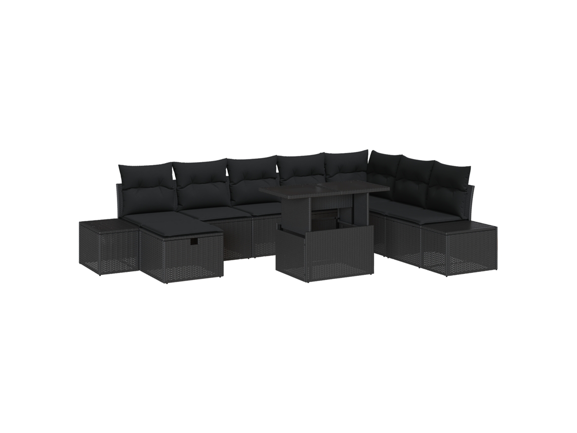 Conjunto 11 Conjunto De Sofá De Jardim Vidaxl Preto Vime Pe (55 X 55 X 37 Cm)