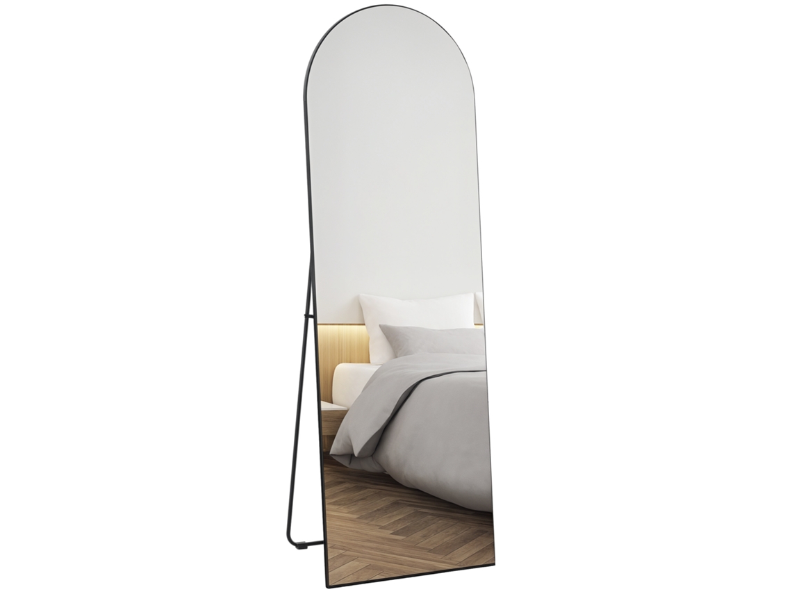 Espelho corpo inteiro sem moldura suporte metálico 50x150cm preto