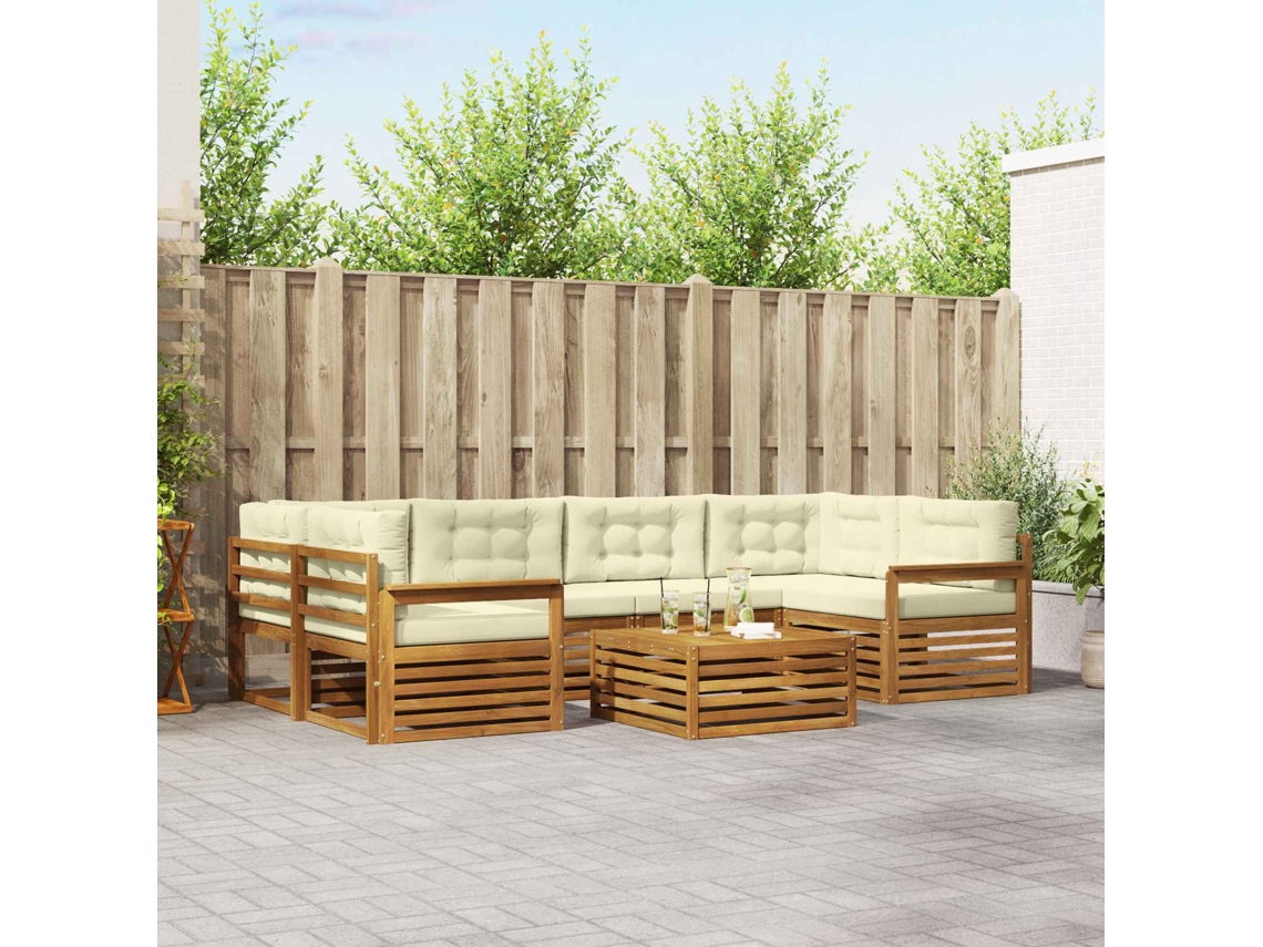 Vidaxl Conjunto De Sofás Para Exterior 7 Unid. Natural E Creme