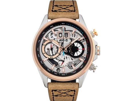 Relógio masculino marrom couro real Hawker Harrier cronógrafo Av-4065-02 AVI-8