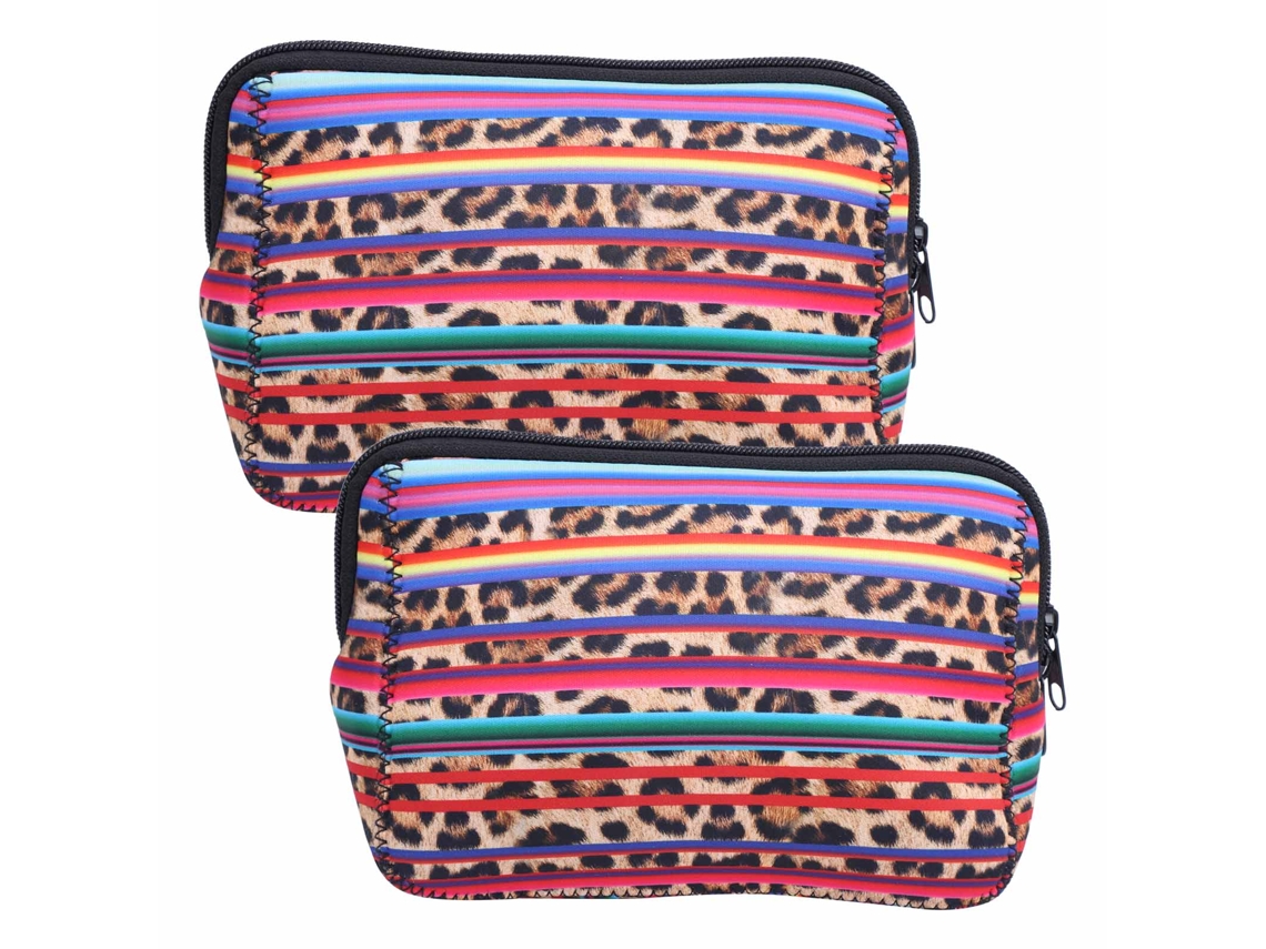 2pcs Bolsa De Maquiagem Neoprene Portátil Para Viagem Organizador De Cosméticos Estampado Onça