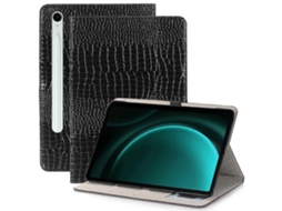 Capa de couro Hengrongshen com suporte e carteira para tablet Samsung Galaxy Tab S10 Fe S9 Fe, preta
