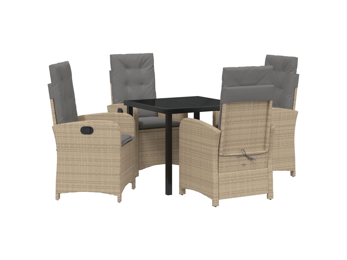Conjunto 5 De Jantar De Jardim De Vidaxl Com Almofadas Bege Rattan Poliéster