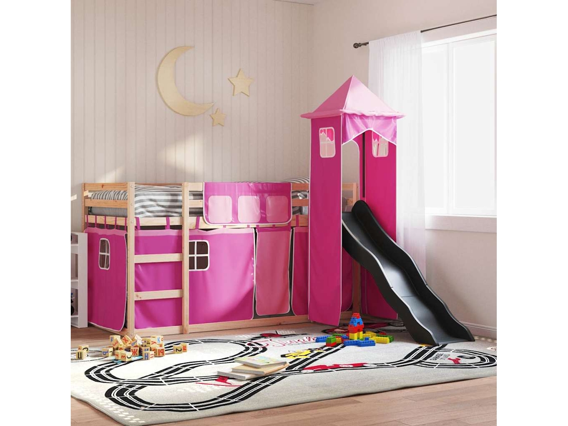 Beliche Com Escorrega E Cortinas 80x200 Cm Rosa