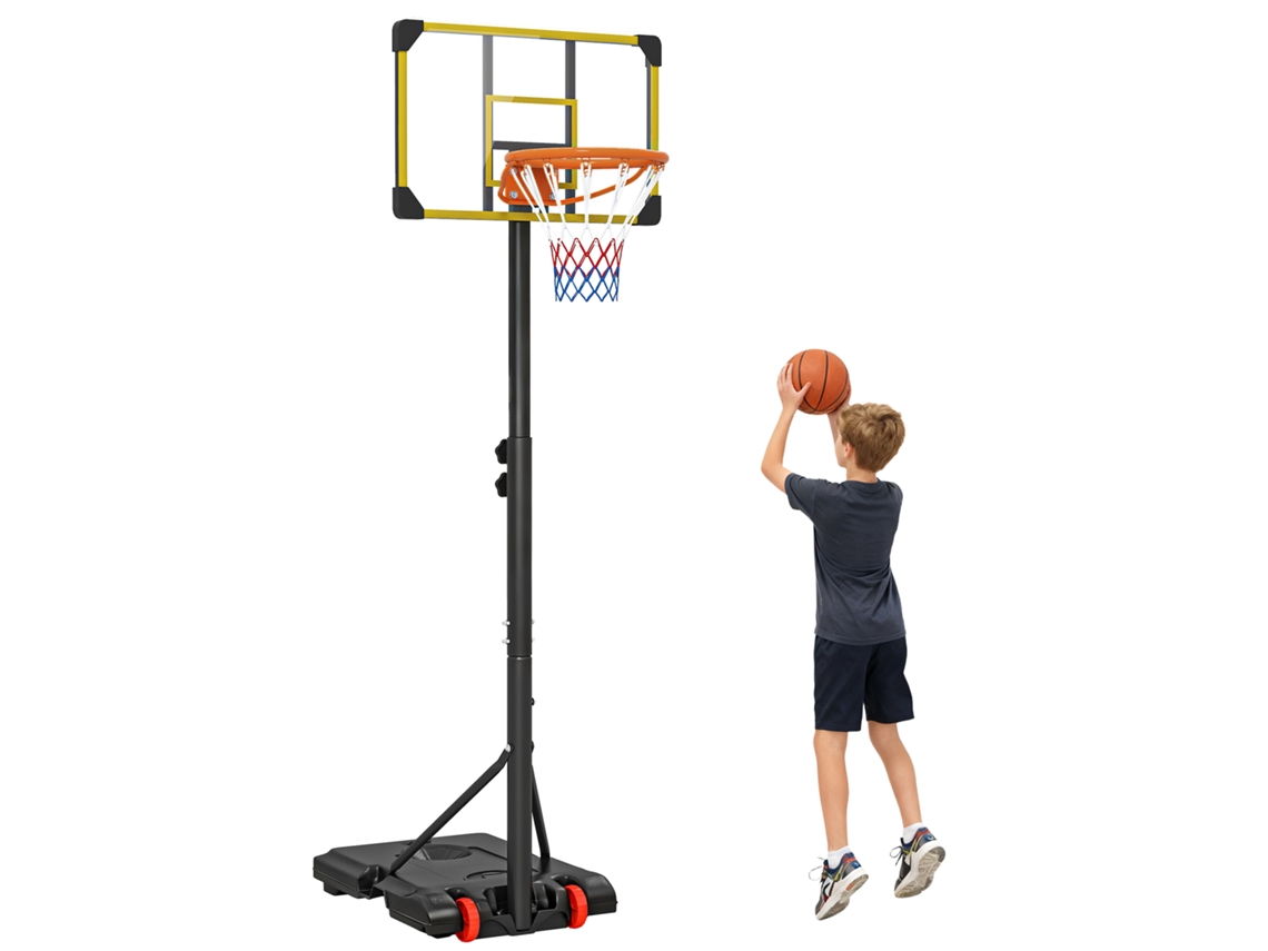 Tabela De Basquetebol Com Altura Ajustável 178-208 Cm Rodas Base Recarregável Para Exterior 75x56x210-240 Amarelo E Preto