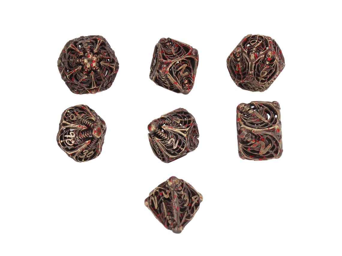 Aetheria-conjunto De 7 Dados De Bronze Com Manchas De Sangue E Esqueleto Para Halloween