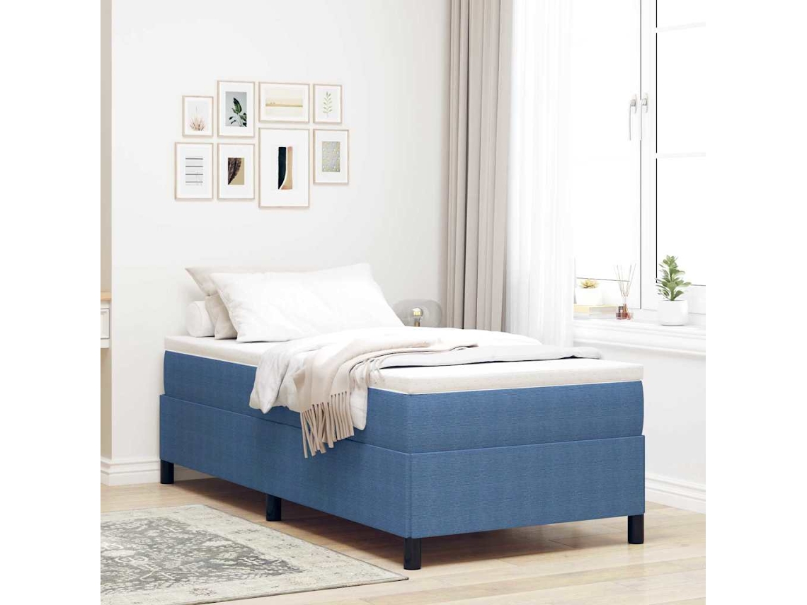 Vidaxl Cama Box Azul 90 X 190 Cm Tecido De Veludo Cotele