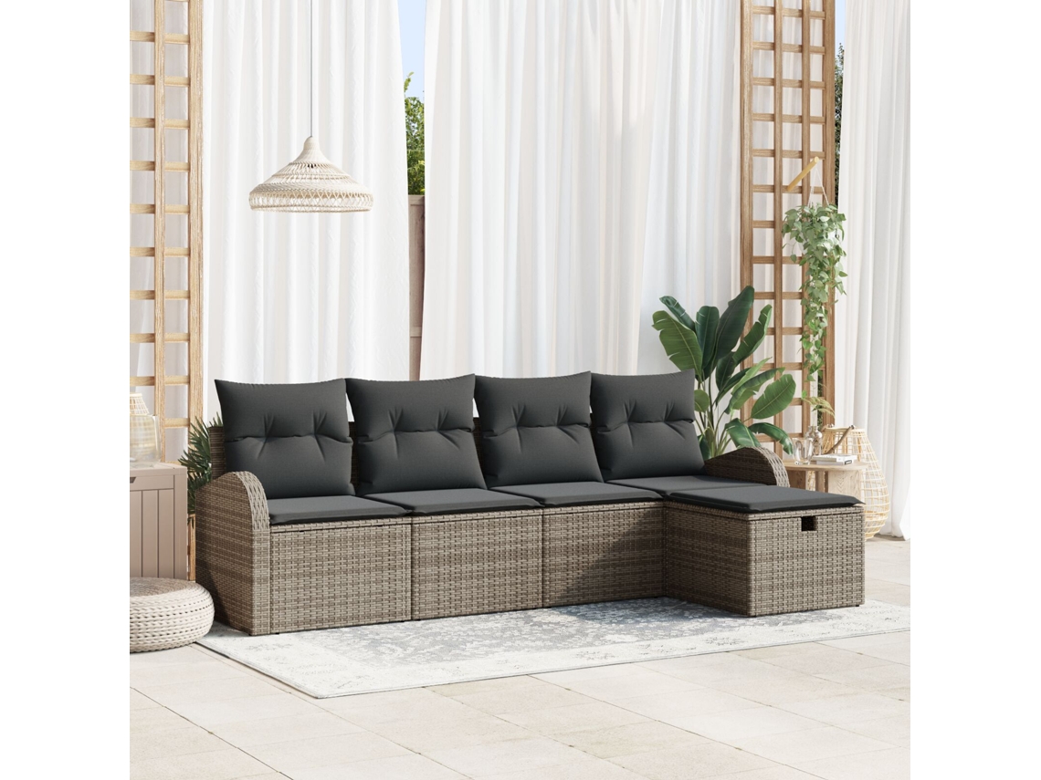 Conjunto De Sofá De Jardim De 5 Peças Com Almofadas Cinza Rattan Sintético Wsd597595 Lovely Home