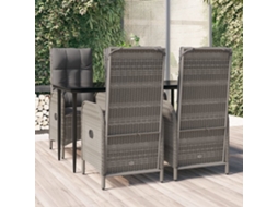Vidaxl 5 Pcs Conjunto Jantar Jardim C/ Almofadões Vime Pe Preto/cinza