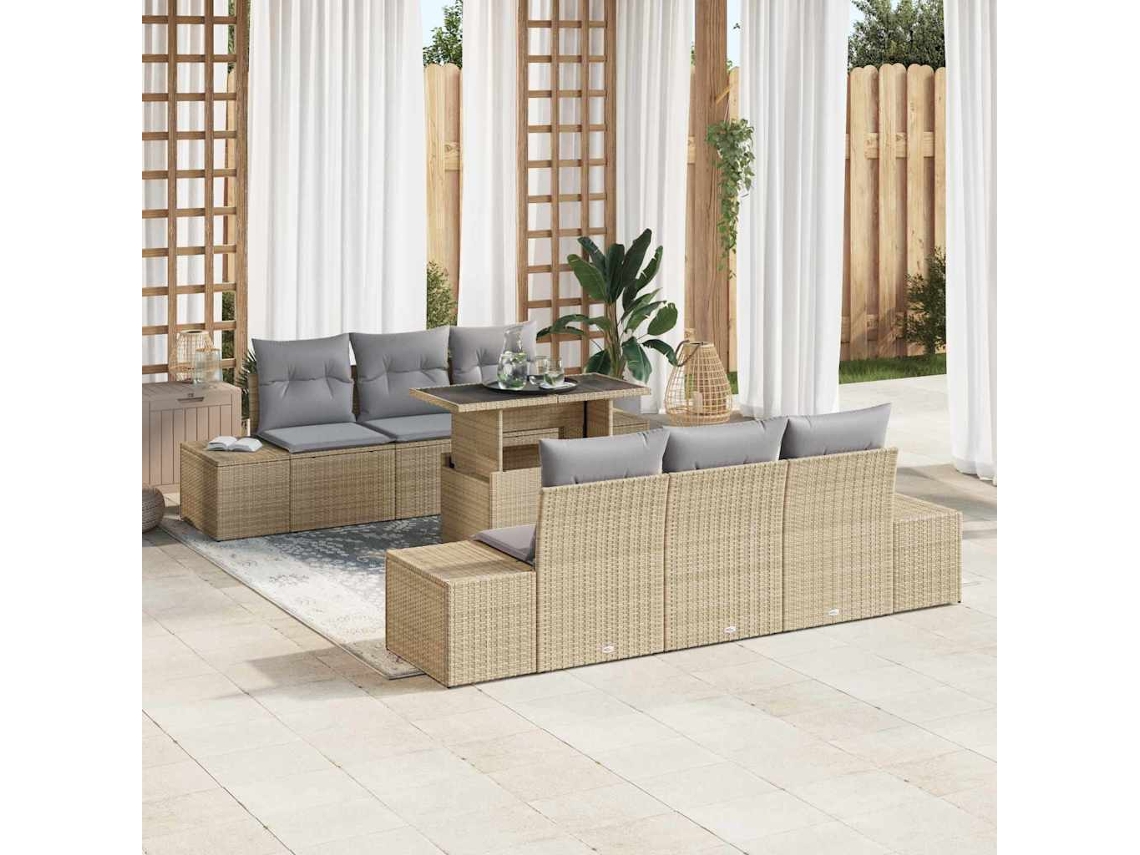 Vidaxl Conjunto De Sofás 7 Unid. Bege E Cinza Claro Vime Pe