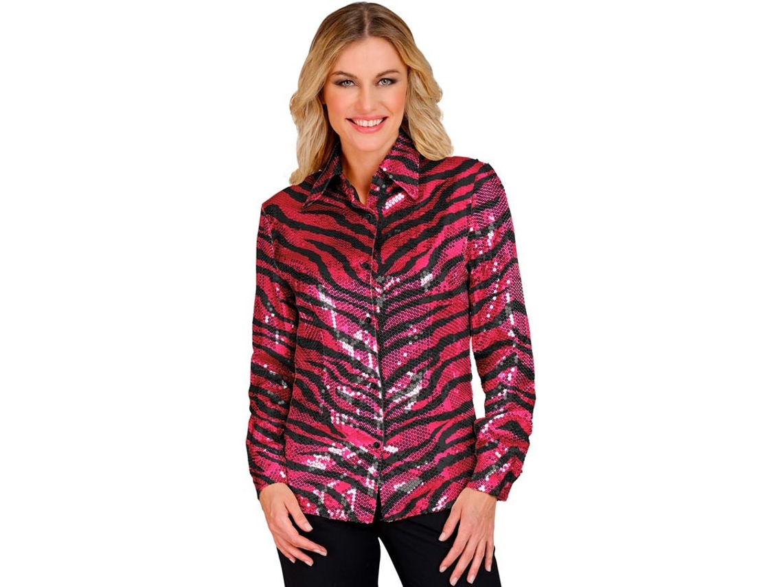 Fantasia moderna com estampa fúcsia ou camisa com lantejoulas para mulheres