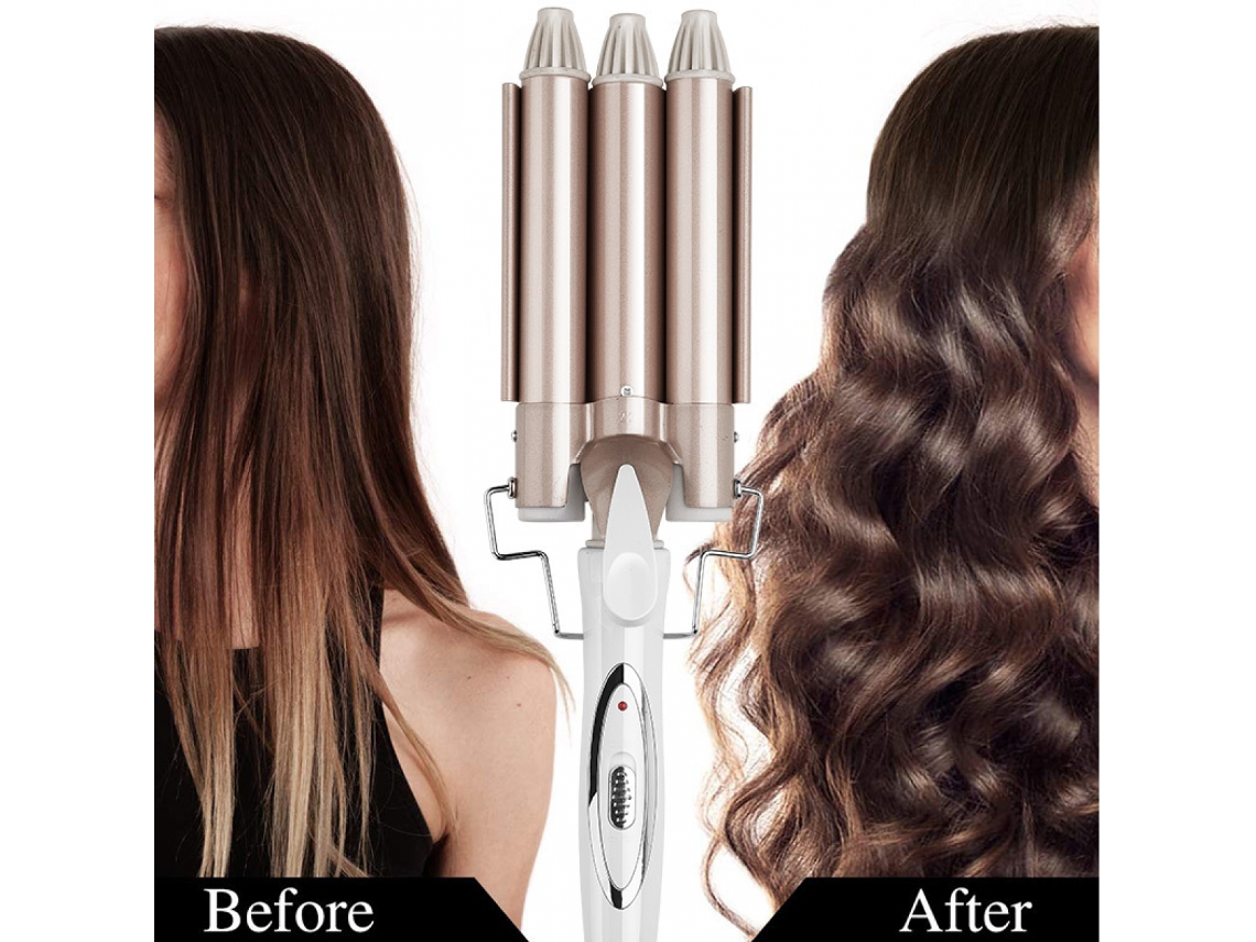 Modelador De Cachos Hair Wave 3 Barris - Para Cabelos Longos 25 Mm Com 2 Controles Temperatura, Aquecimento Rápido Em 30 Segundos-aquaforge