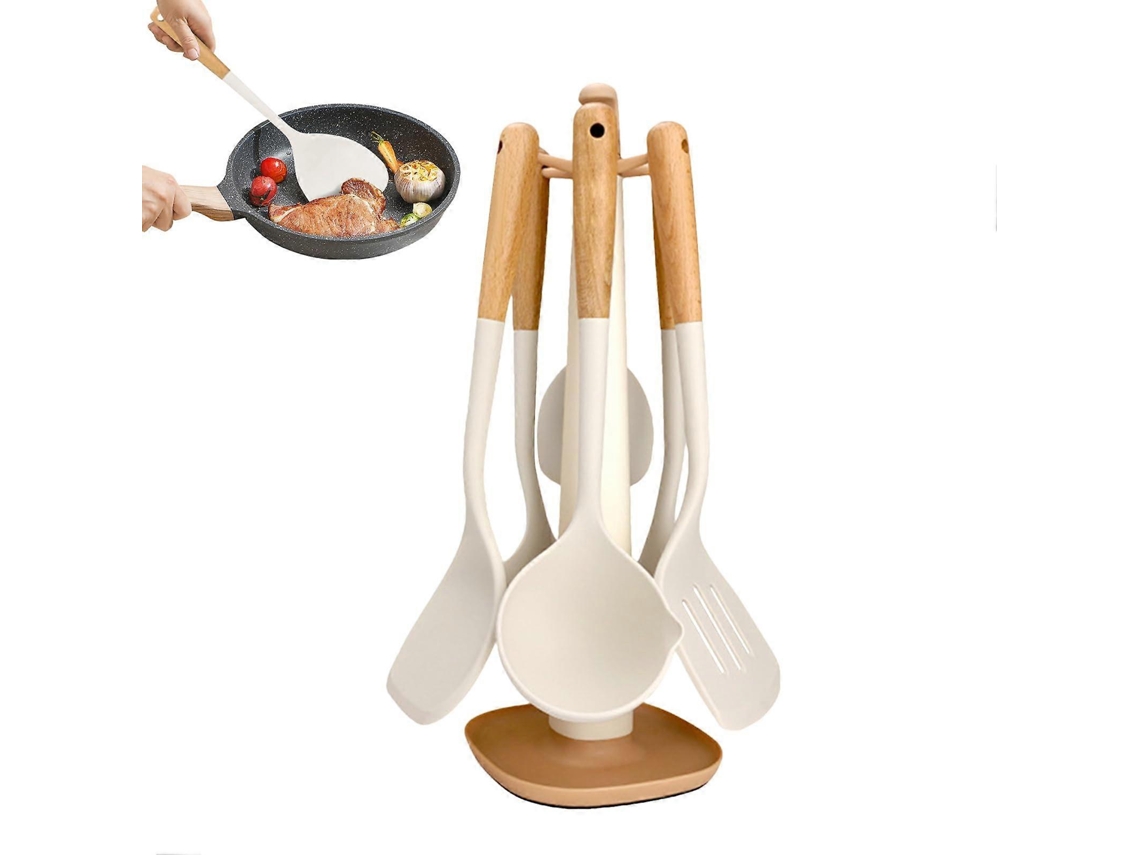Conjunto De Utensílios De Cozinha De Silicone Com Espátulas Resistentes Ao Calor, Antiaderentes E Próprias Para Lava Louças.