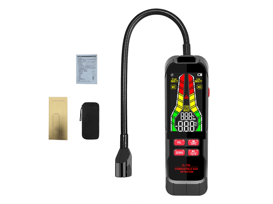 Detector de Gases Inflamáveis com LCD, lanterna e medição de temperatura e umidade S/MARCA