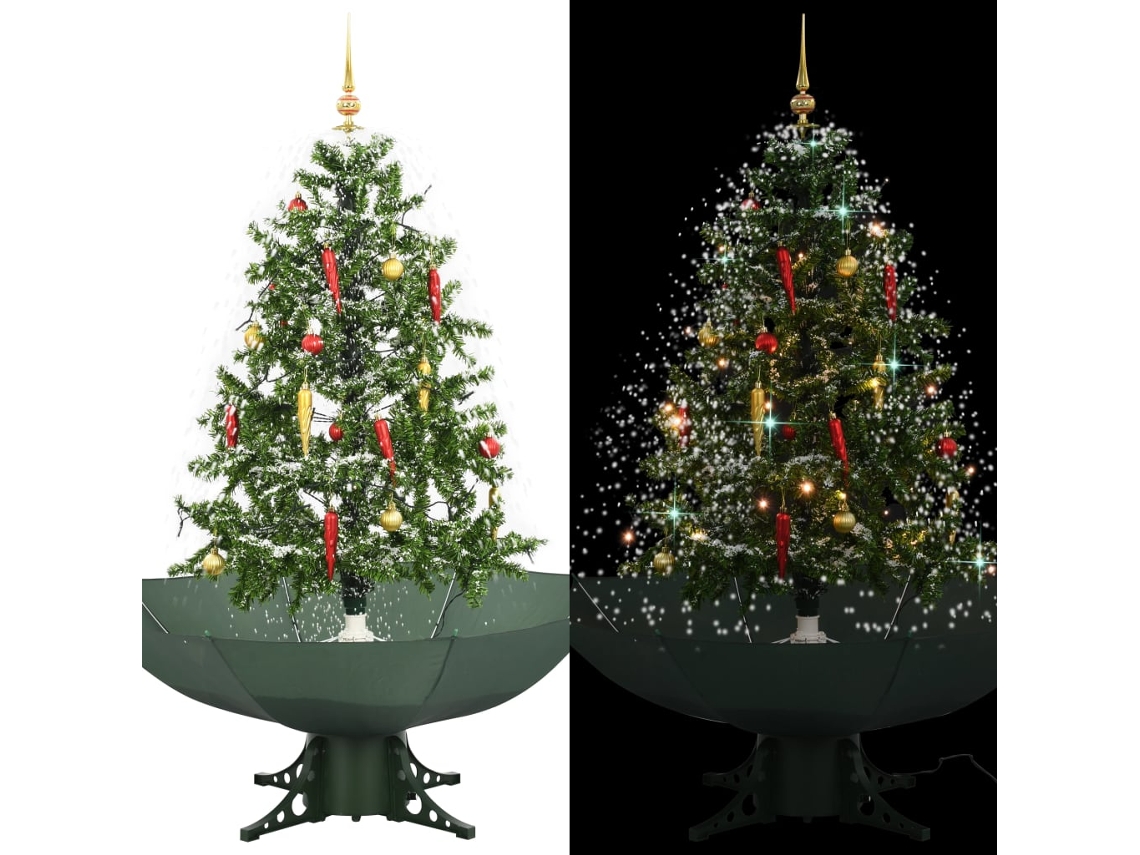 Vidaxl Árvore De Natal Com Neve Base Formato Guarda-chuva 140 Cm Verde